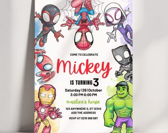 Editable Spiderman Birthday Invitation Card Template, Kids Spider-Man Digital Party Invite, kids Superhero invitation