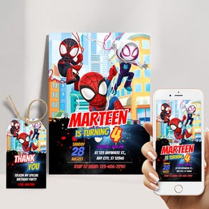 Spidey Invitation Spidey and his Amazing Friends Birthday Invitation Spidey Theme Birthday Party Invite Boy Girl Spin Ghost Spider EDITABLE