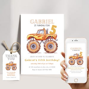 Invitation 5e anniversaire de monster truck, invitation de monster truck, invitation de monster truck, invitation de fête de monster truck, téléchargement numérique