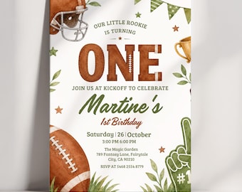 Football First Birthday Invitation Editable Canva, Rookie One Birthday Invite, Football Party Invite, Boys Sports Birthday,