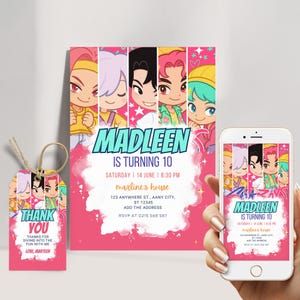 Kpop Demon Hunters Birthday Invitation, Editable K-pop Party Invite, BTS Themed Digital Card, Demon Hunter Birthday Party Decor for Fans