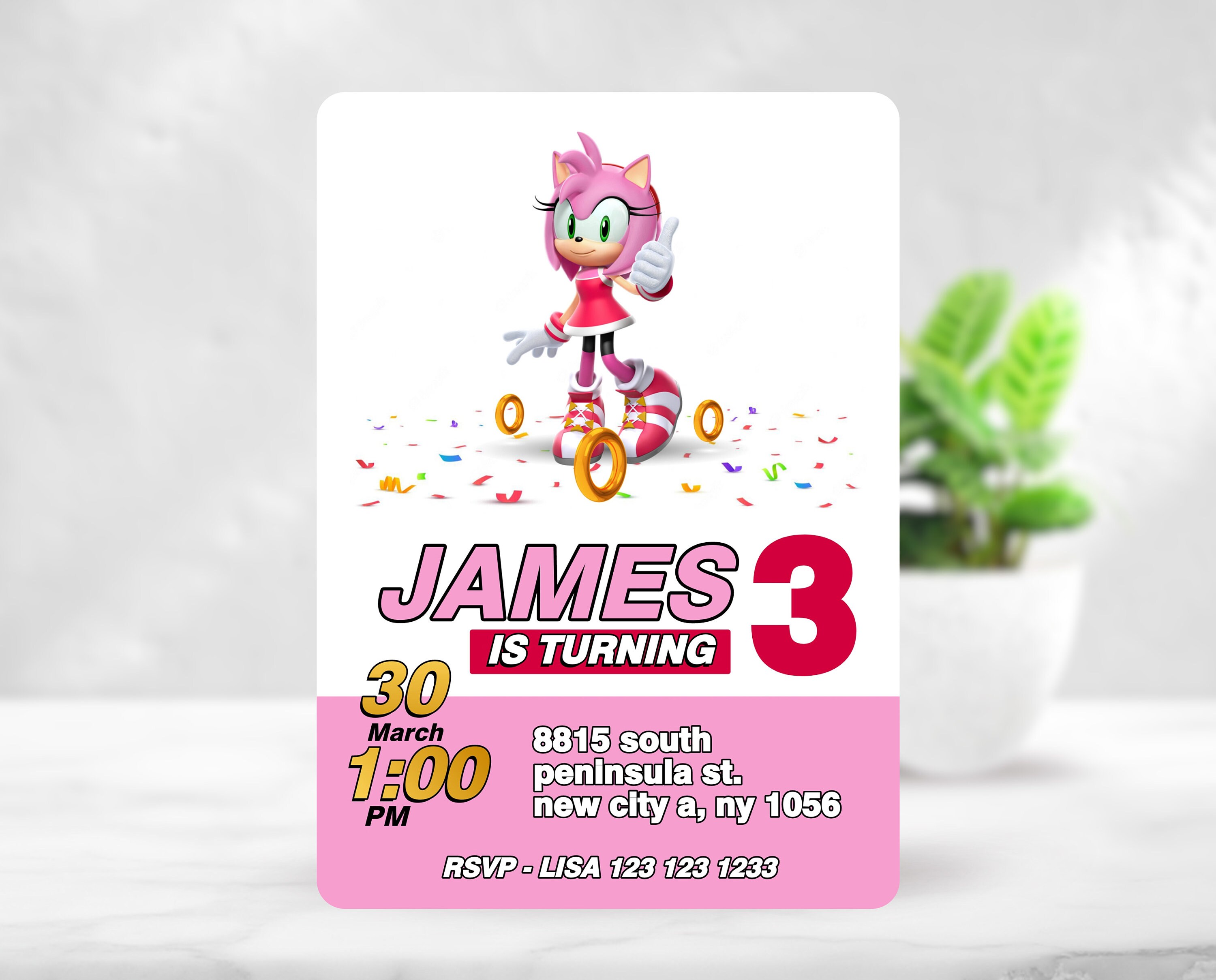 Amy Rose Sonic the Hedgehog Invitations Hedgehog Party - Etsy Hong Kong