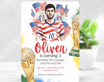 USA Soccer Birthday Invitation Editable Football Party Invite World Cup Birthday Canva Sports Invitation