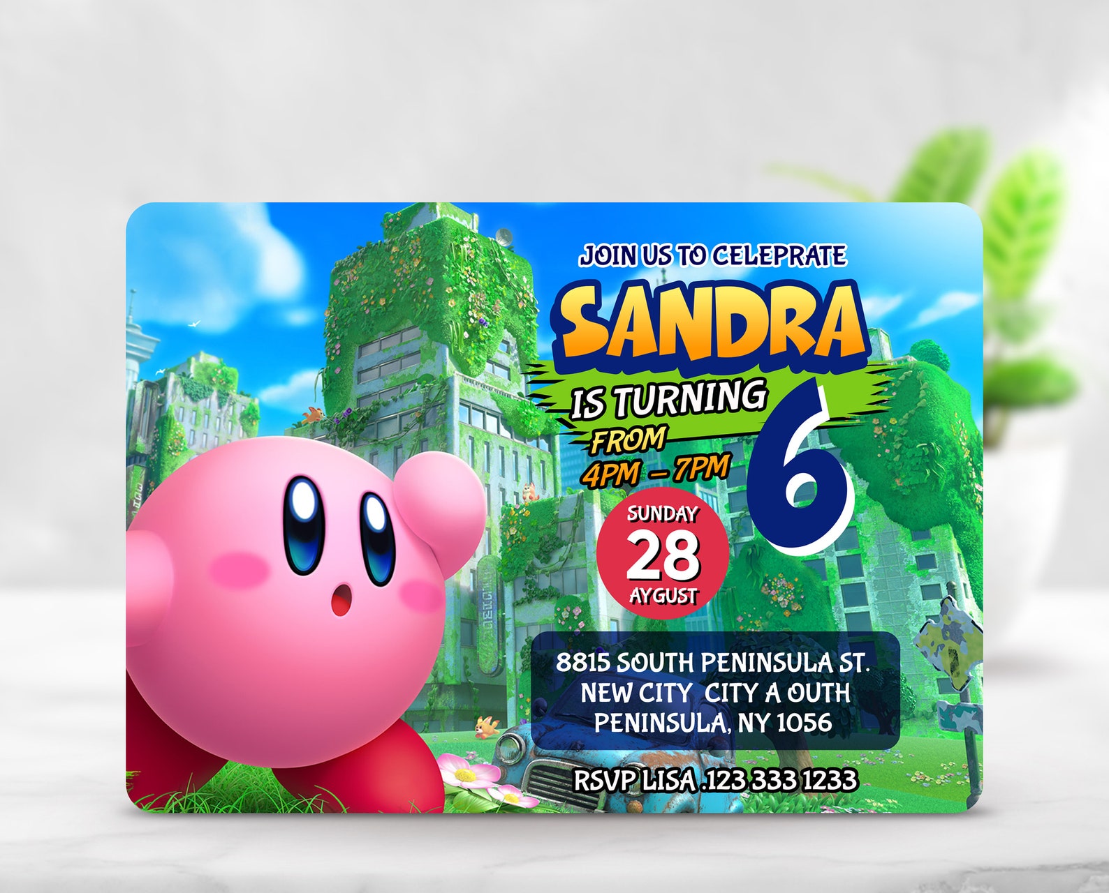 Kirby Birthday Invitation Kids Digital Invitation Kirby Etsy