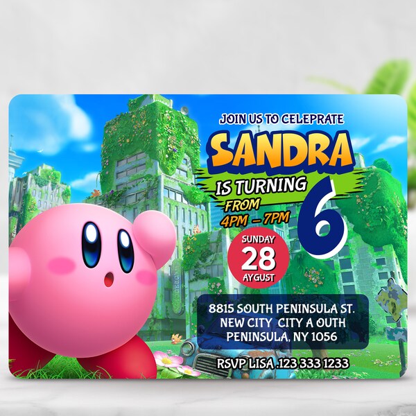 Kirby Paper Birthday Party Invitations Etsy
