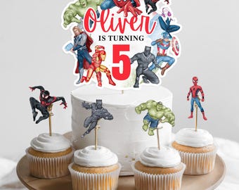 Superhero Birthday Cake Topper + Cupcake Topper - Avengers Party Decorations Canva Template - Digital Download EPD04