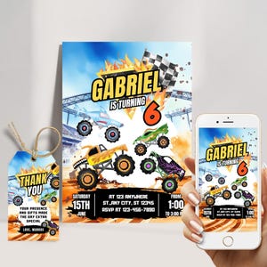 Watercolor Monster Truck Birthday Invitation (Digital Download)