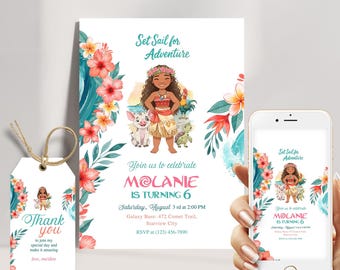 Invitación de cumpleaños de Moana: Fiesta Luau, temática del océano (archivo digital)