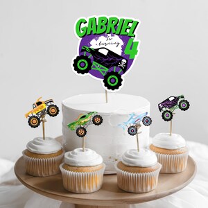 Monster Truck Birthday Cake Topper + Cupcake Topper - Monster Truck Party Decorations Canva Template - Digital Download EPD01