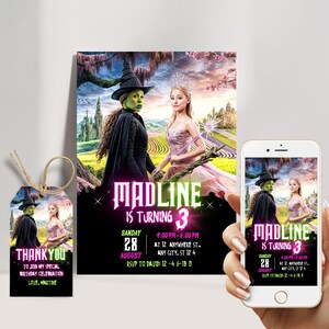Editierbare Wicked Geburtstagsfeier-Einladung | Böse Party einladen | WICKED inspirierter Film einladen | Elphaba & Glinda Theme | Film Party einladen