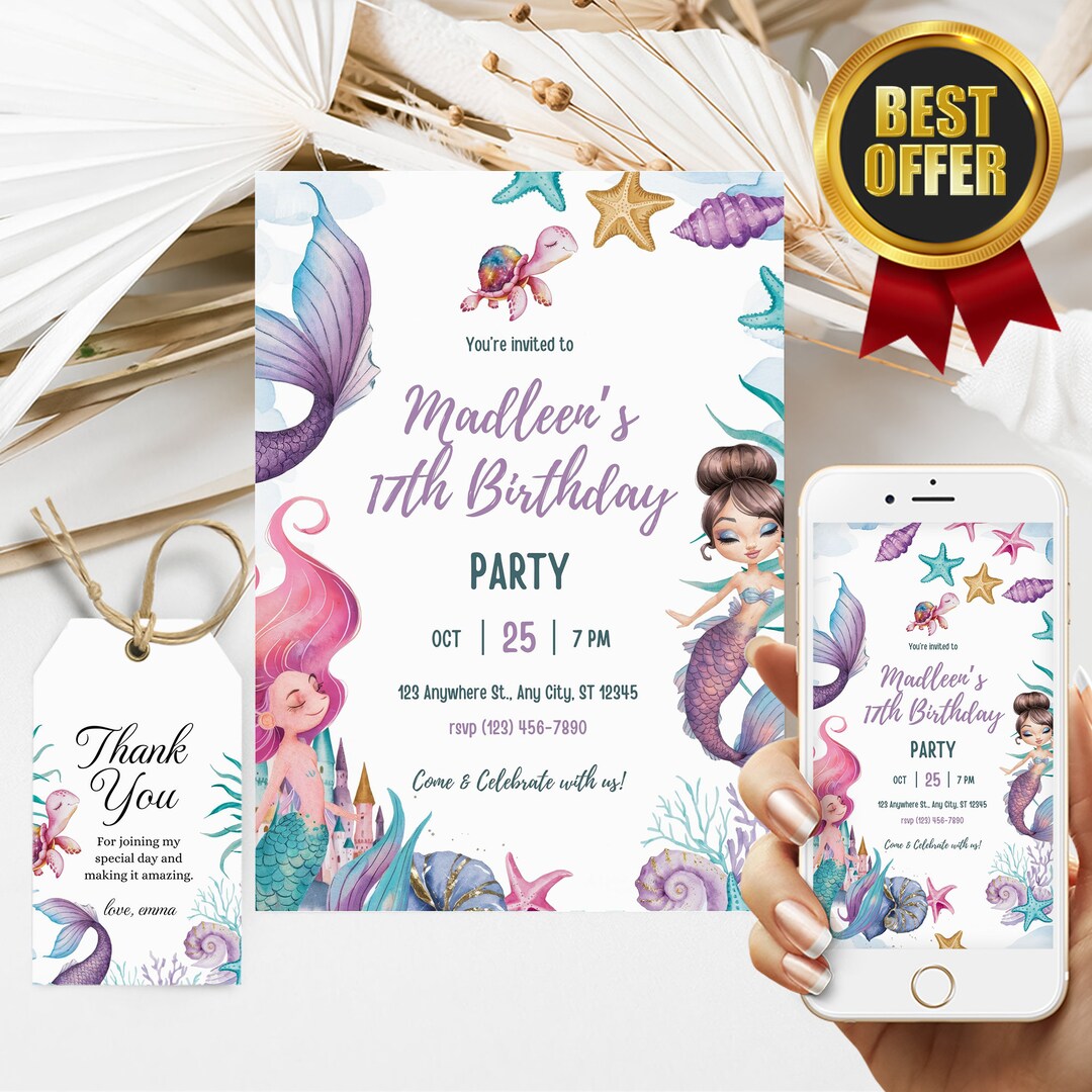 Editable Mermaid Pool Party Invitation Instant Download With FREE ...