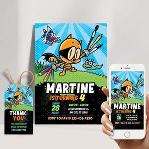 Cat Kid Comic Club Birthday Invitation Editable Template, Funny Comic Book Party Invite for Kids, Digital Instant Download