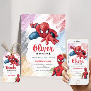 Spiderman Geburtstagseinladung bearbeitbare Canva Vorlage, Spiderman Einladung digitaler Sofort-Download, Spiderman Geburtstagsfeier einladen