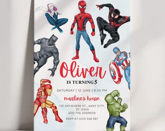 Kids Superhero Birthday Invitation, Superhero Party Invite, Avengers Birthday Invitation, Digital Invitation Template