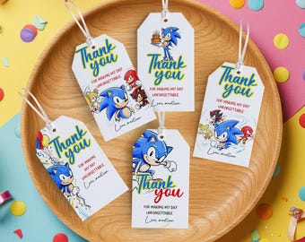 Editable Sonic Birthday Thank You Tags, Sonic Party Favor Tags, Sonic Thank You Card, Kids Birthday Party Gift Tag, Instant Download EPD06