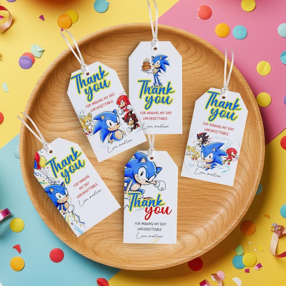 Editable Sonic Birthday Thank You Tags, Sonic Party Favor Tags, Sonic Thank You Card, Kids Birthday Party Gift Tag, Instant Download EPD06