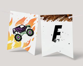 Monster Truck Birthday Banner - Editable Kids Party Decoration Template (Digital File) EPD01