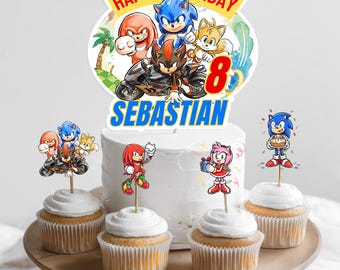 Sonic Cake Topper druckbar, Sonic Geburtstagskuchen Topper Set, Sonic Geburtstagskuchen Topper, Sonic Geburtstagskuchentopper für Kinder EPD06