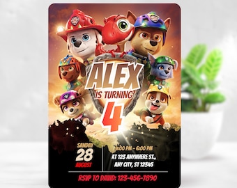 Paw-Ty with dinosaurs Birthday Invitation Canva Template, Adventure Dog Birthday Invite, Editable Kids Party Invitation, 5x7 Digital Invite