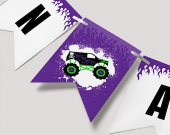Banner de cumpleaños de Monster Truck: plantilla editable para decoración de fiestas infantiles (archivo digital) EPD02