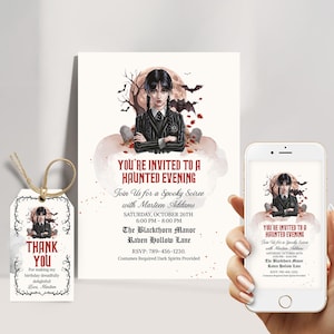 Halloween Invitation Template | Editable Gothic Party Invite | Spooky Black and White Birthday Invitation