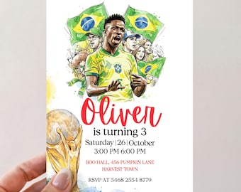 Brazil Soccer Birthday Invitation Editable Football Party Invite World Cup Birthday Canva Sports Invite
