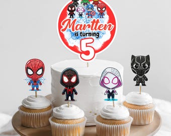 Adorno para tarta y cupcakes de superhéroes chibi: Decoraciones para fiestas de los Vengadores (Plantilla de lienzo) - EPD05