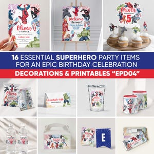 Paquete de decoración de cumpleaños de superhéroes: plantilla de decoración editable para fiesta de niños (archivos digitales) EPD04