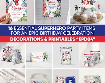 Superhero Birthday Decoration bundle - Editable Boys Party Decoration Template (Digital Files) EPD04