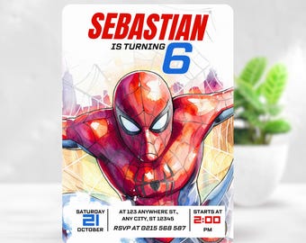 Spider Man Brand New Day Birthday Invitation, Spider Man 2026 Movie 6th Birthday Invite, Watercolor Superhero Party Template