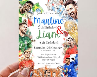 Soccer Birthday Invitation Joint Birthday Invite Editable Football Party Invitation World Cup Birthday Canva