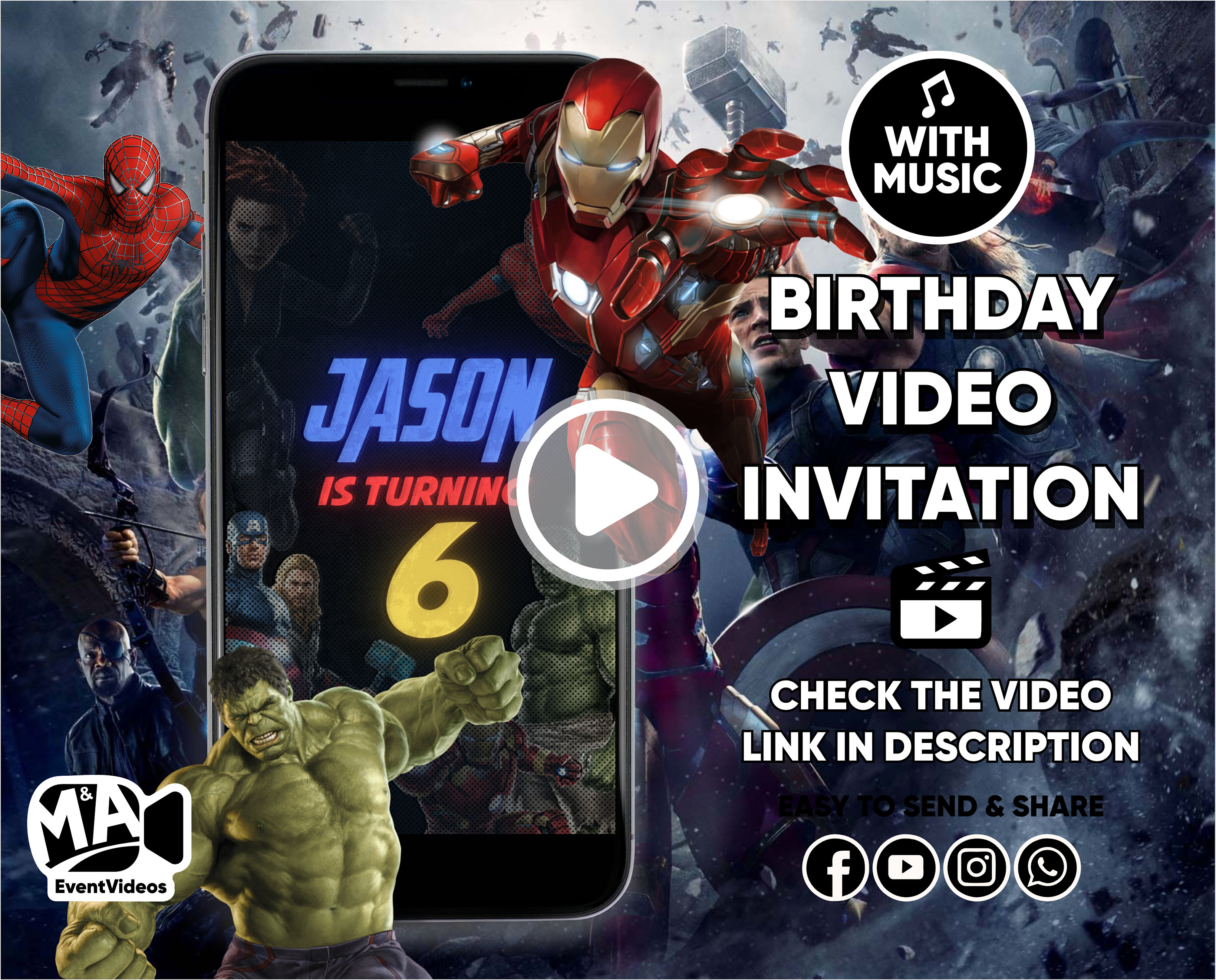 Canoa Olla de crack Terraplén Superhéroe Fiesta de Cumpleaños Video Invitación Avengers - Etsy España