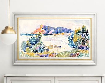 Henri Edmond Cross "Cap Nègre" Impressionist Painting Printable Wall Art Vintage Beach Sea Ship Landscape Classic Artworks Digital Download