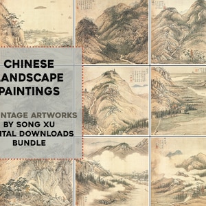 17 Beautiful Chinese Landscape Paintings Song Xu | HQ Image Bundle Printable Wall Art Instant Digital Download Commercial Use