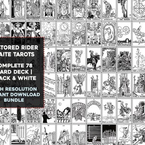 Complete set Rider Waite Smith zwart-wit tarotkaartenspel | Hoge resolutie afbeeldingsbundel direct downloaden | Afdrukbare muurkunstcollage