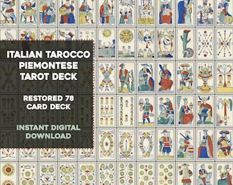 Restauré Tarocco Piemontese Italian Tarot Deck Complete Instant Download Digital Bundle Images haute résolution imprimable Astrologie Zodiac