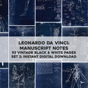 93 Leonardo Da Vinci schizzi note diagrammi negativo Set 2 / pacchetto di immagini stampabile Wall Art / download digitale istantaneo uso commerciale