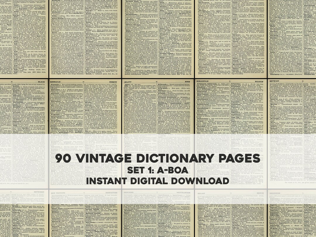 90 Vintage English Dictionary Pages Set 1 ABOA HQ Image Resource