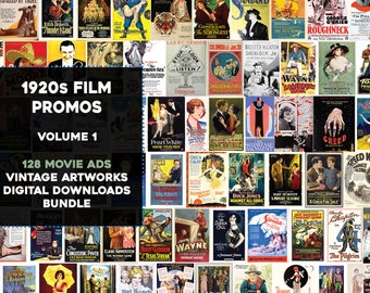 128 Movie Film Cinema Promos from the 1920s Image Bundle Vol. 1 Printable Wall Art Collage Instant Digital Download Commercial Use Art Deco