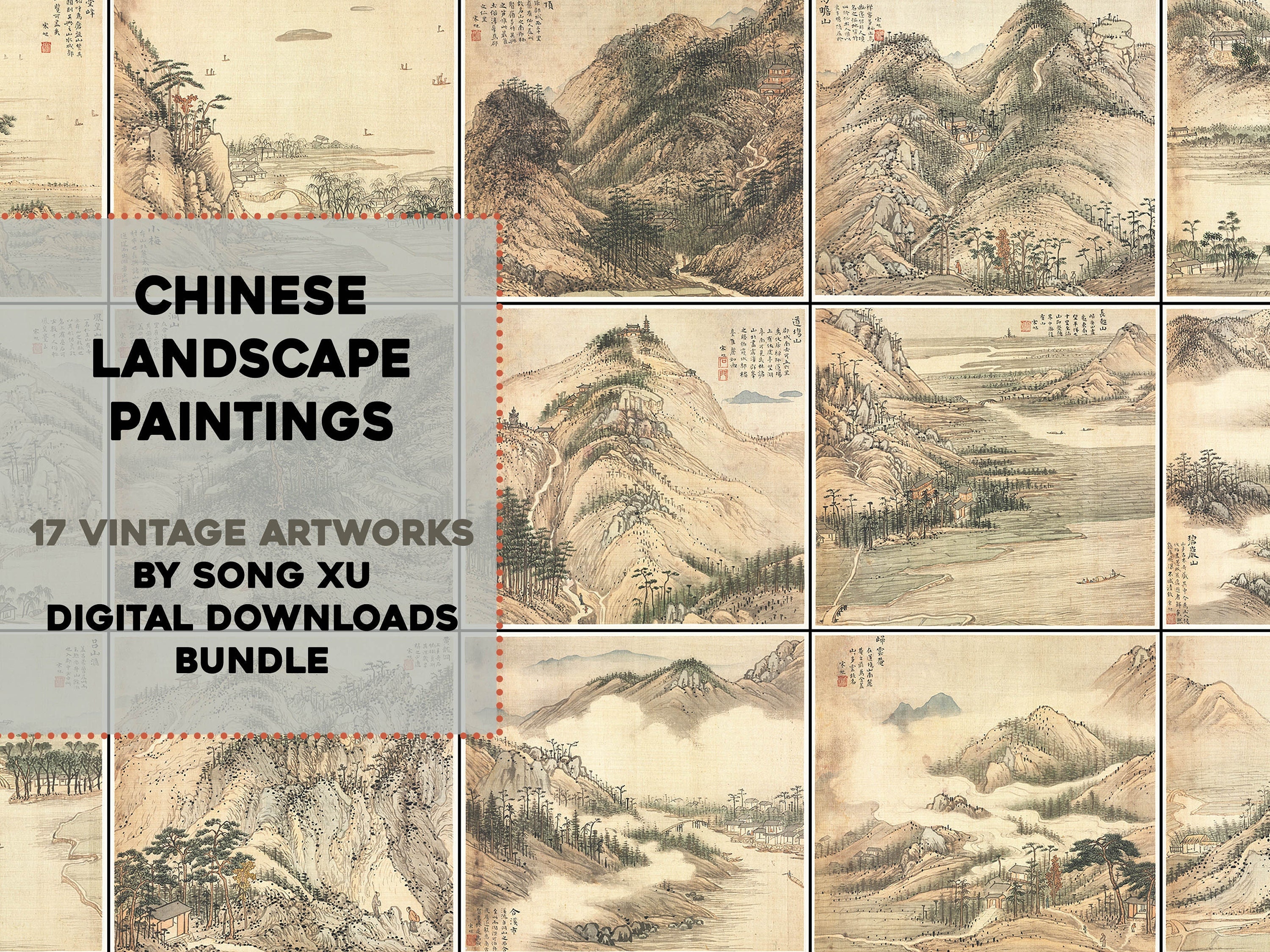 17 Beautiful Chinese Landscape Paintings Song Xu | HQ Image Bundle