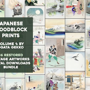 Ogata Gekko Volume 1 Woodblock Print Hoge kwaliteit Afbeelding/Afdrukbare Wall Art Bundel Vintage Digitale Download Commercieel Gebruik