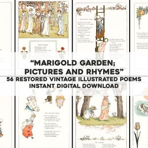 Strony z ilustracjami do książki Marigold Garden | 56 obrazów w jakości HQ | Natychmiastowe pobieranie cyfrowe do użytku komercyjnego