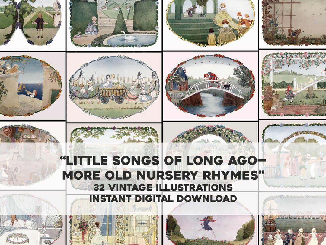 32 Illustrations From a Book of Nursery Rhyme Kid's Songs | Vintage ...