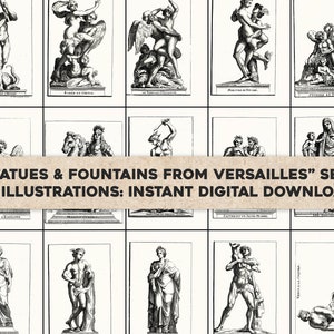 87 Illustrationen von Statuen & Brunnen von Versailles | Bild Bundle Druckbare Wandkunst | Sofortiger digitaler Download Kommerzielle Nutzung