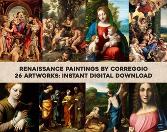 26 Hermosas pinturas de Correggio Mitología bíblica Renacimiento / Paquete de imágenes Arte de pared imprimible / Descarga digital instantánea Uso comercial