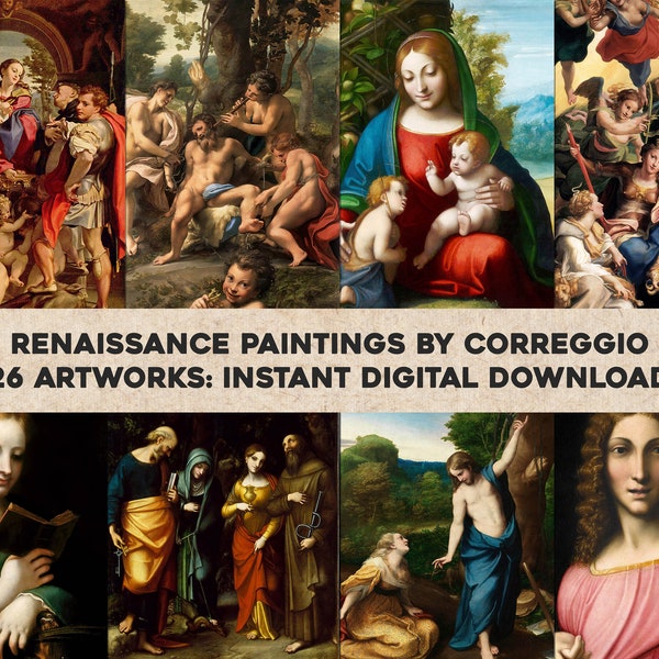 26 Beautiful Correggio Paintings Biblical Mythology Renaissance | Image Bundle Printable Wall Art | Instant Digital Download Commercial Use