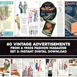 60 anúncios impressionantes de impressão vintage dos anos 20 | Pacote de imagens HQ | Download Digital Uso Comercial | Álbum de recortes do diário de lixo efêmero 2
