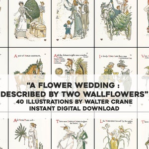 40 illustraties uit "A Flower Wedding" door Walter Crane | Vintage botanische afdrukbare Wall Art bundel | Digitaal downloaden voor commercieel gebruik
