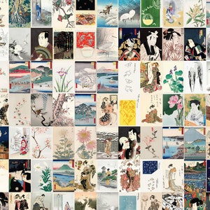 130 pcs Japanese Artwork COLLAGE KIT SET 4&quot;x6&quot; Printable Wall Art Bundle Flower Botanical Art Asian Oriental Hokusai Geisha Digital Download