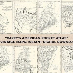 19 Atlas des cartes des premiers territoires des États américains nettoyés | Image/ensemble d'art mural imprimable | Téléchargement numérique instantané Utilisation commerciale